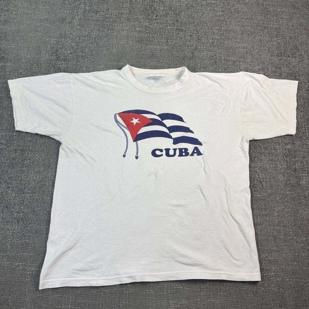 Cuba Flag Vintage Graphic T-Shirt Mens XL White Vintage 90s Style Streetwear